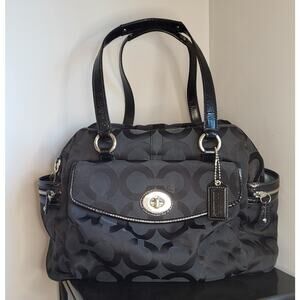 Coach Black Signature Sateen Diaper Bag With Pad Tote Bag Large A0969-13629 EUC